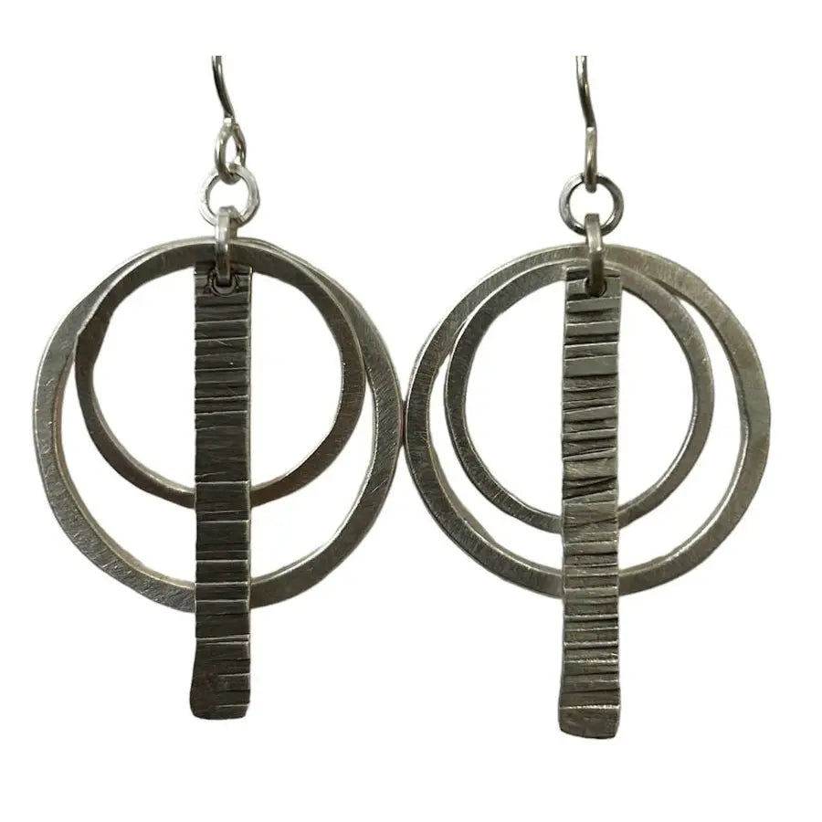 Sterling silver earrings with circular and bar design