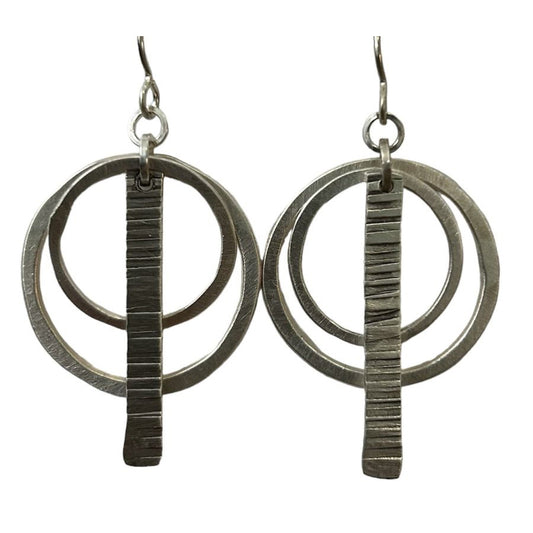 Sterling silver earrings with circular and bar design
