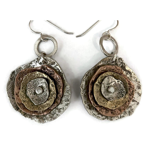 Sterling silver, copper, and brass earrings