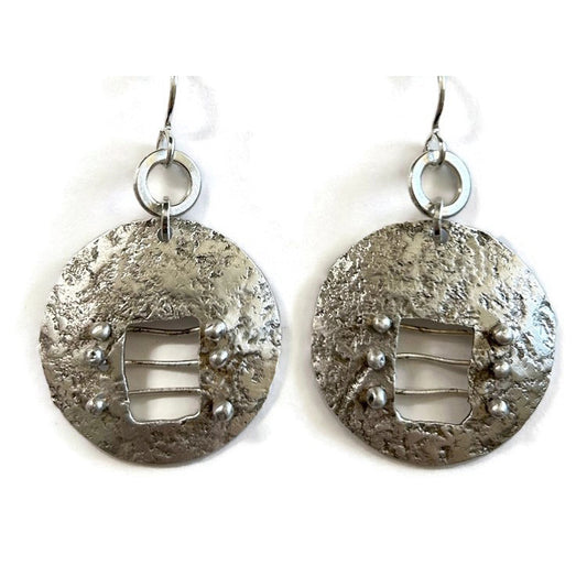 Sterling silver round textured earrings