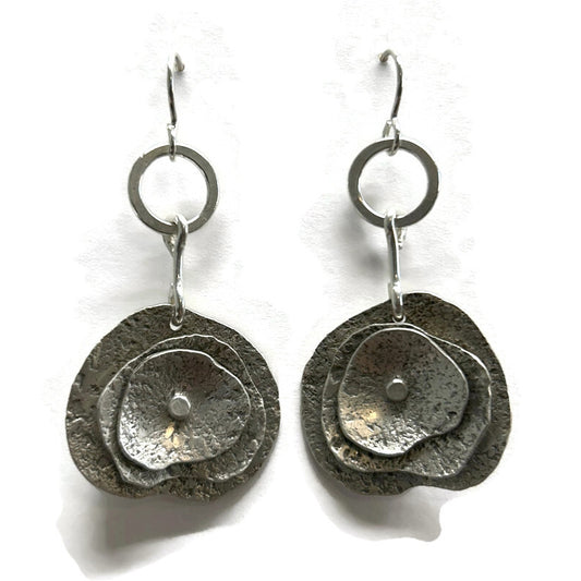 Oxidized sterling silver layered circle earrings