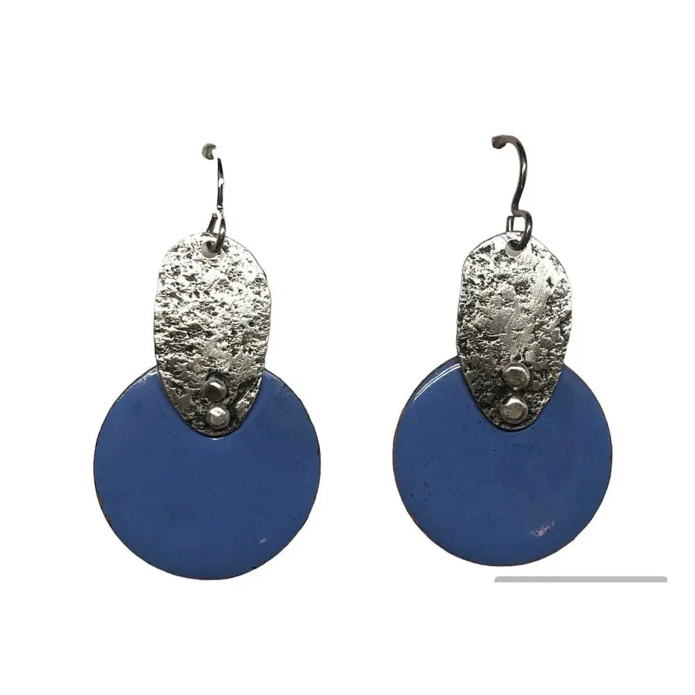 Sterling silver and enamel earrings with colored circular discs, available in a variety of colors.