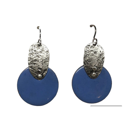 Sterling silver and enamel earrings with colored circular discs, available in a variety of colors.