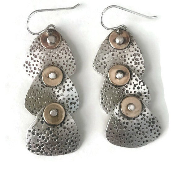 Sterling silver and bronze textured earrings