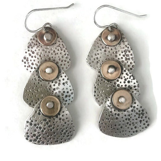 Sterling silver and bronze textured earrings