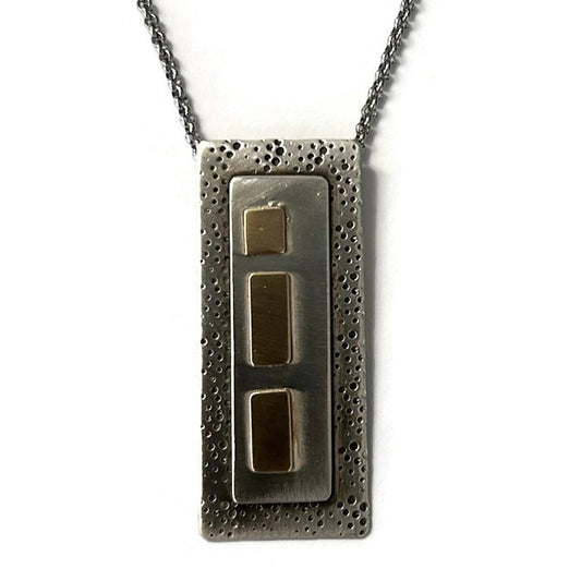 Silver pendant with textured surface and embedded 14K gold fill rectangles