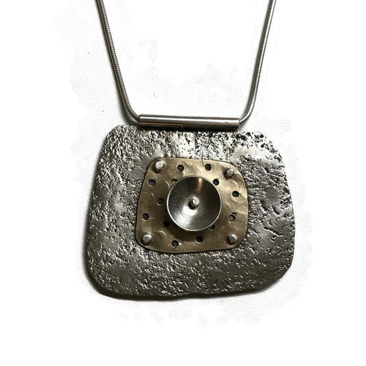 Sterling silver and 14K gold fill pendant necklace on a snake chain