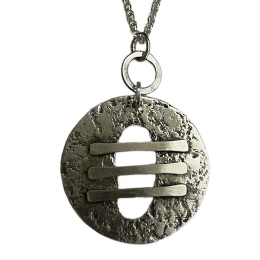 Sterling silver textured circular pendant on a 17-19 inch chain