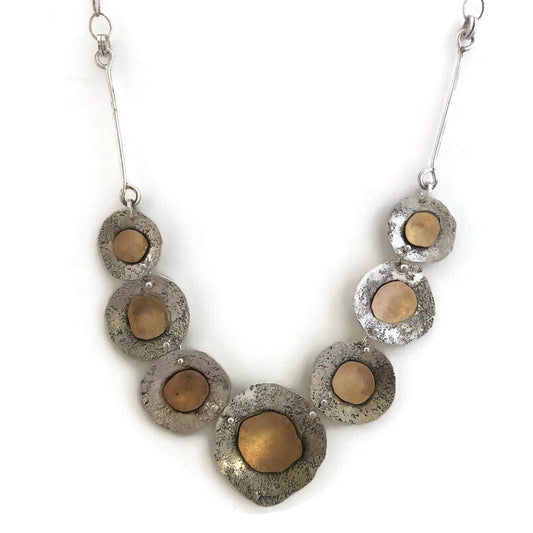 Sterling silver and 14K gold fill seven concentric circle necklace
