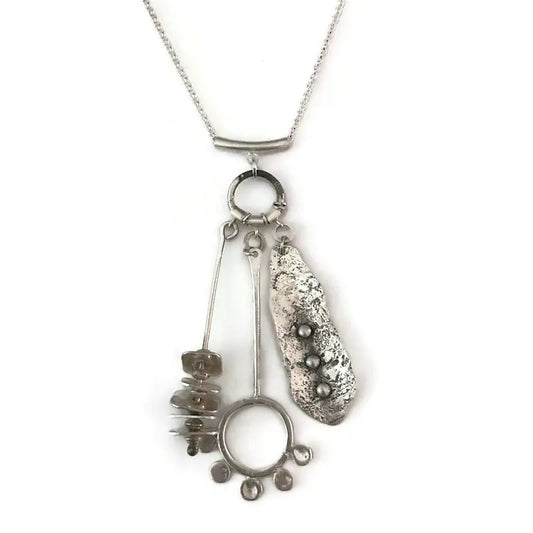 Sterling Silver necklace with unique charms and Labradorite beads