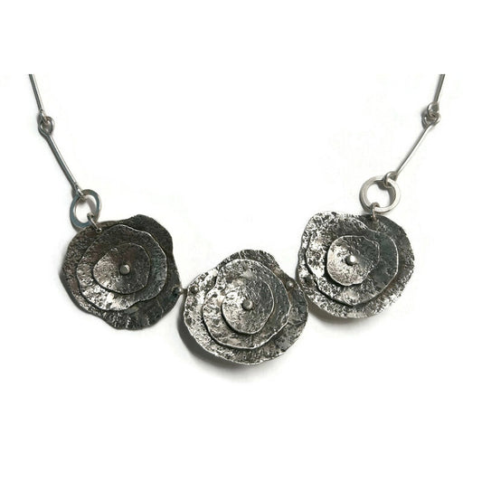 Three Hammered Abstract Forms Sterling silver Necklace