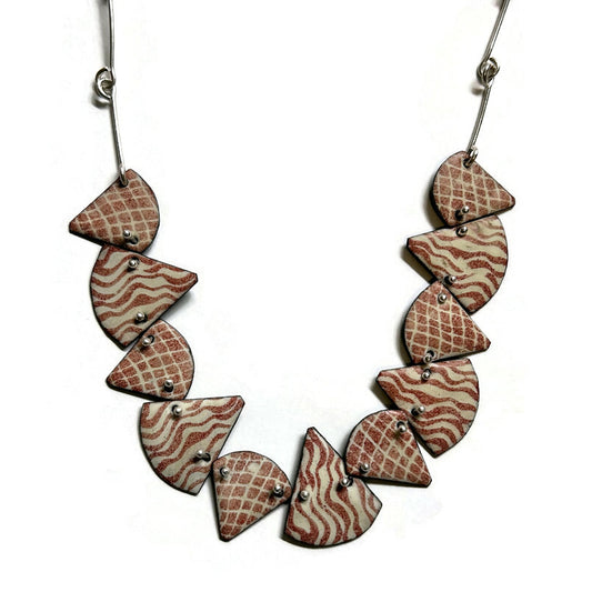 Sterling silver and enamel Necklace with brown and beige pattern