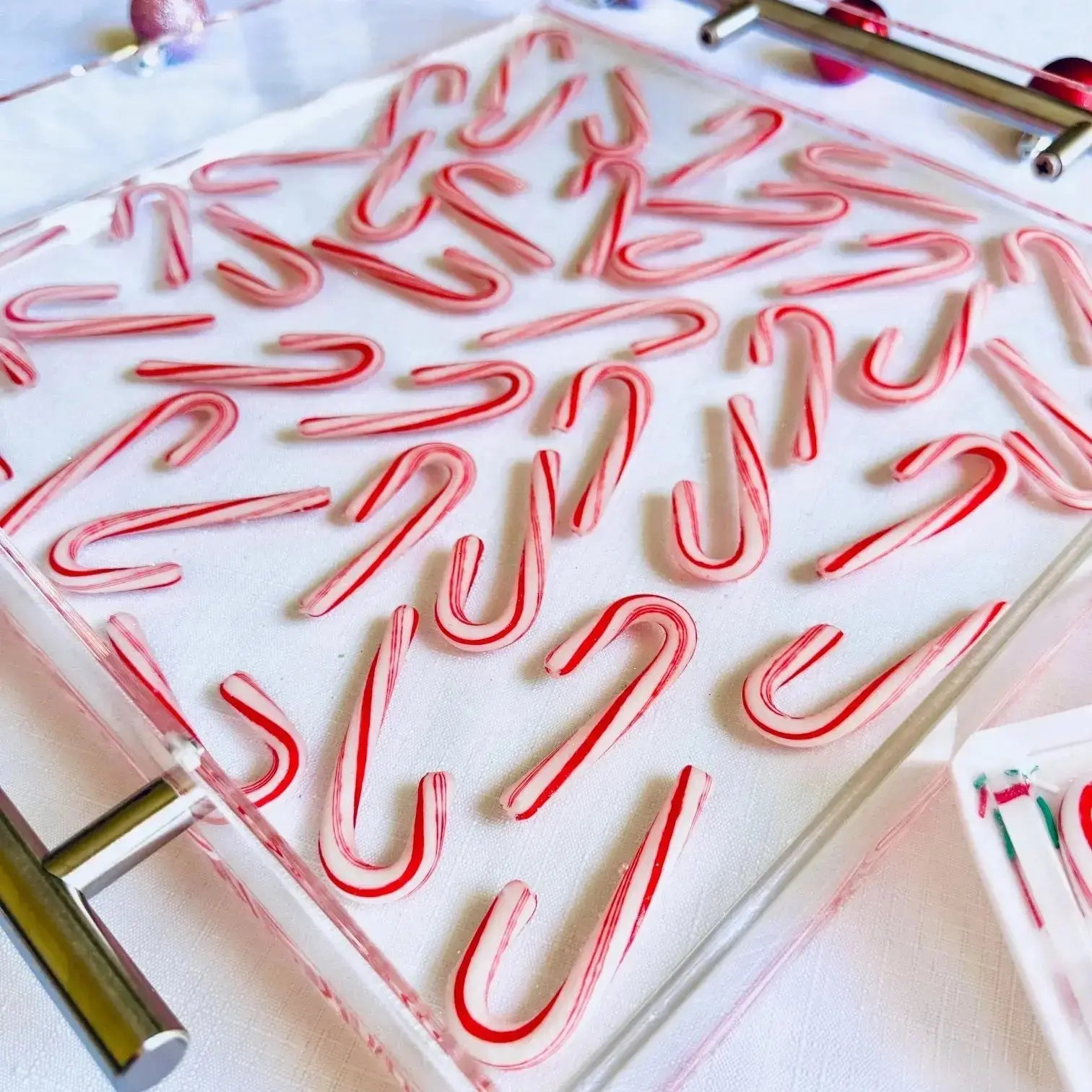 Kate Kline Candy Cane Acrylic Serving Tray and coasters