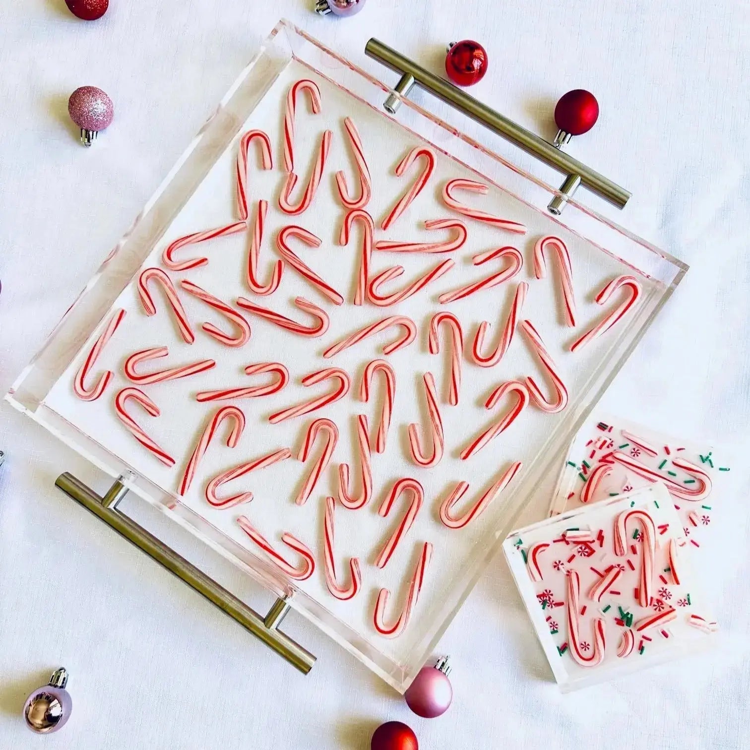 Kate Kline Candy Cane Acrylic Serving Tray and coasters
