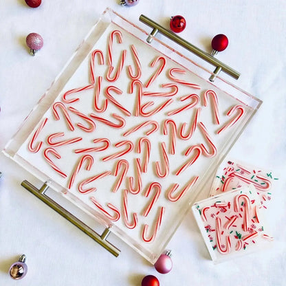 Kate Kline Candy Cane Acrylic Serving Tray and coasters