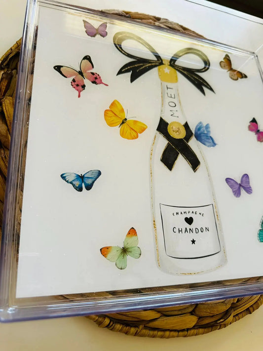 Monochrome Champagne and Butterfly erving Tray