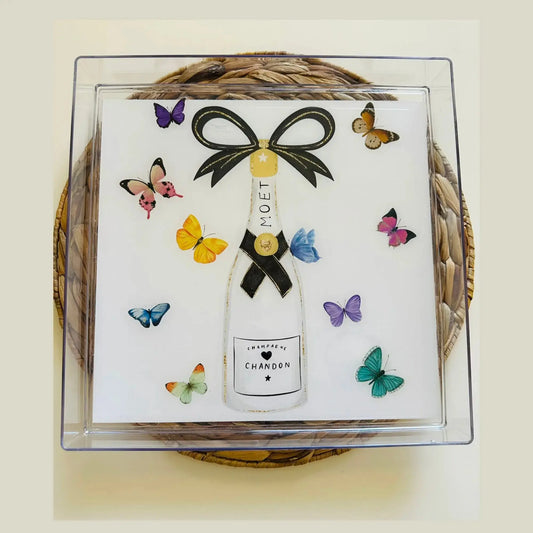 Monochrome Champagne and Butterfly erving Tray
