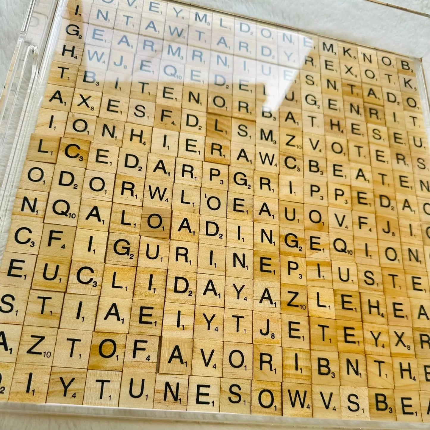 Hand Made Acrylic Resin Scrabble Serving Tray with Two Coasters
