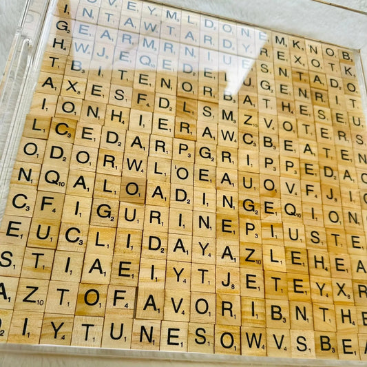 Hand Made Acrylic Resin Scrabble Serving Tray with Two Coasters
