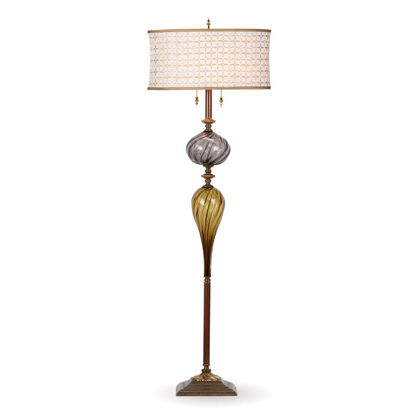 Rory Floor Lamp F174AG189 Colors White Gold and Silver Blown Glass Base with Kevin O'Brien Silk Velvet Petal Design Shade by Kinzig Design