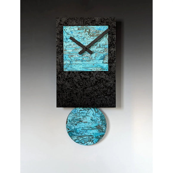 Black Tie Pendulum Wall Clock in Wood and Hand Patinated Verdigris Copper by Leonie Lacouette