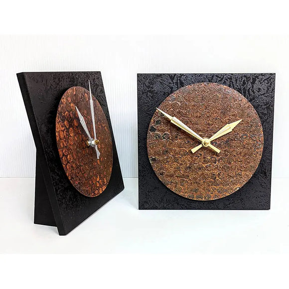 Leonie Lacouette Desktop Clock Hand-painted Black Wood and Rust Patina Steel