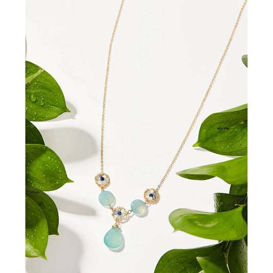 Aqua Chalcedony Coin Necklace