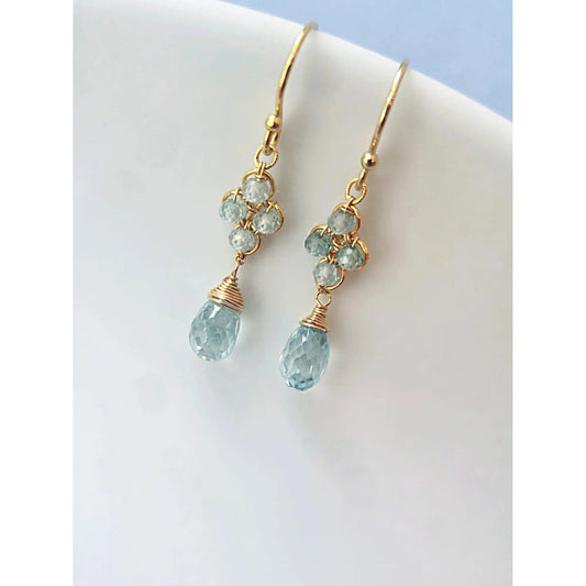 Clover earrings with natural blue zircons wired beads, and 