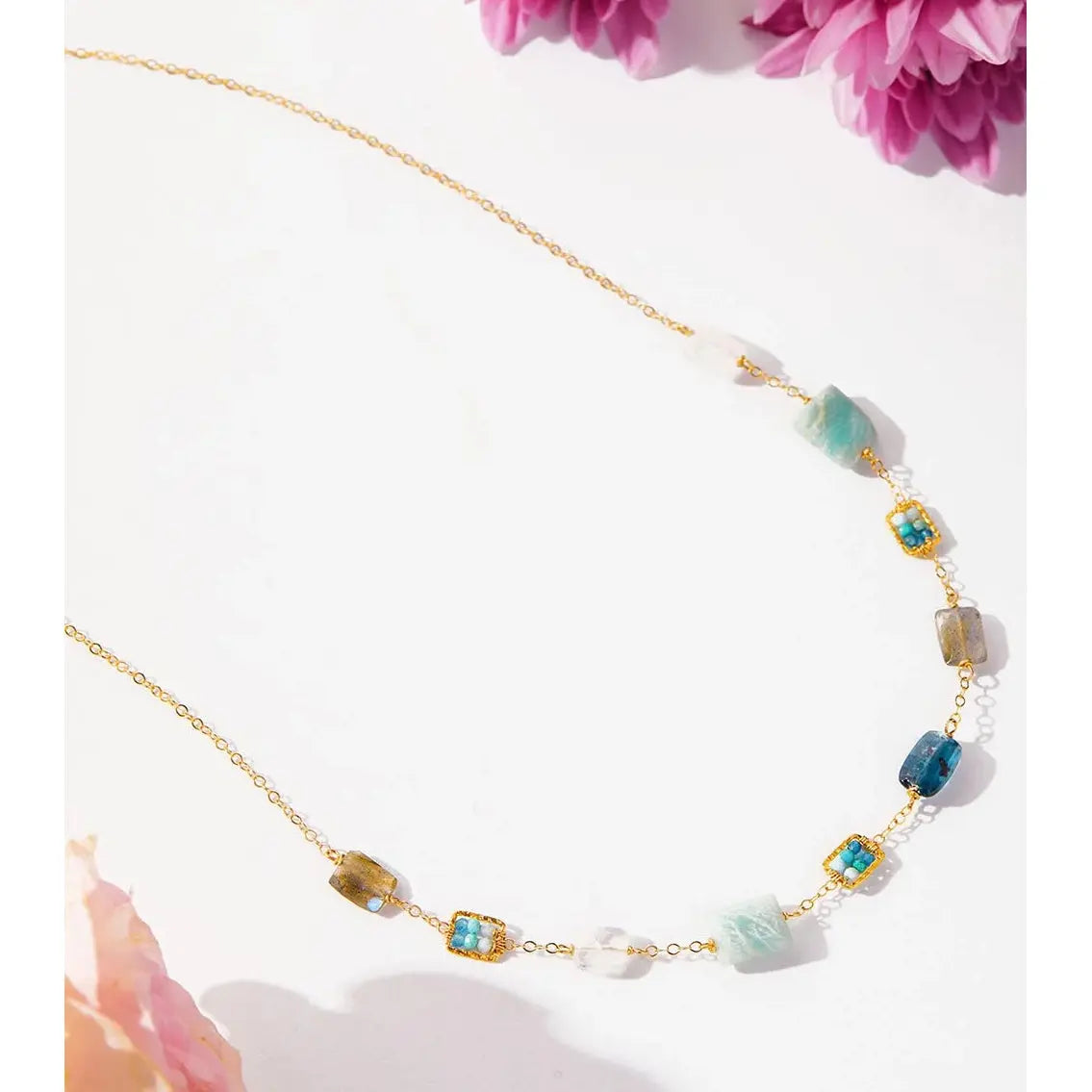 Capri Chicklet Necklace with Moonstone, Labradorite, Amazonite, Kyanite, Turquoise, larimar, Apatite