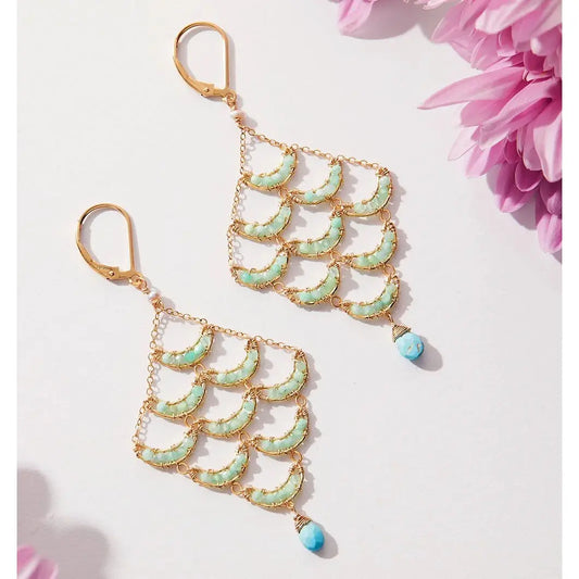 14K gold fill chrysoprase chandelier earrrings