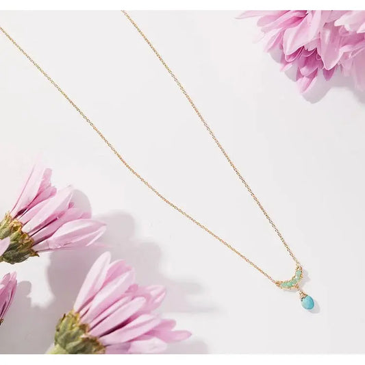 Chrysoprase Crescent Necklace with facet turquoise drop