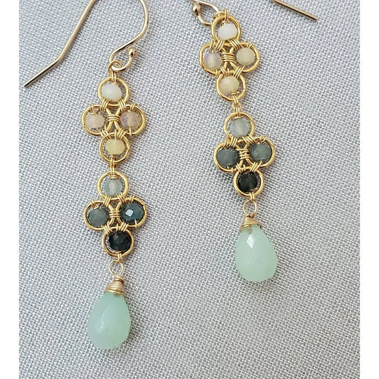 Double Clover Earrings with Opal, Shaded Grandierite, and Chrysoprase