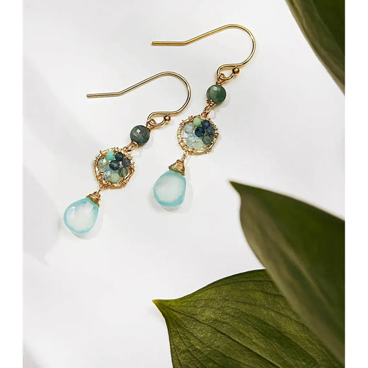 Green tourmaline and Aqua Chalcedony Earrings