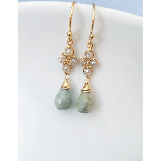 Labradorite Clover Earrings with Silverite Drops