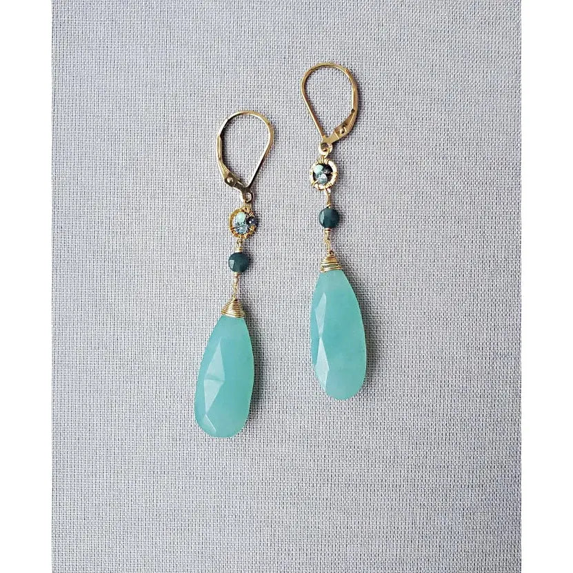 Long Aqua Chalcedony Earrings
