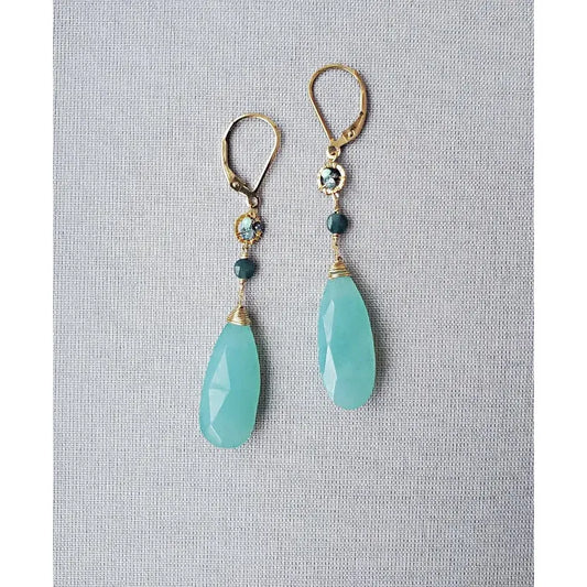 Long Aqua Chalcedony Earrings