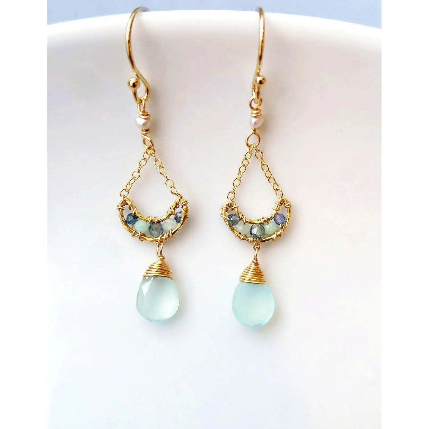 Mixed Blues Single Crescent Earrings