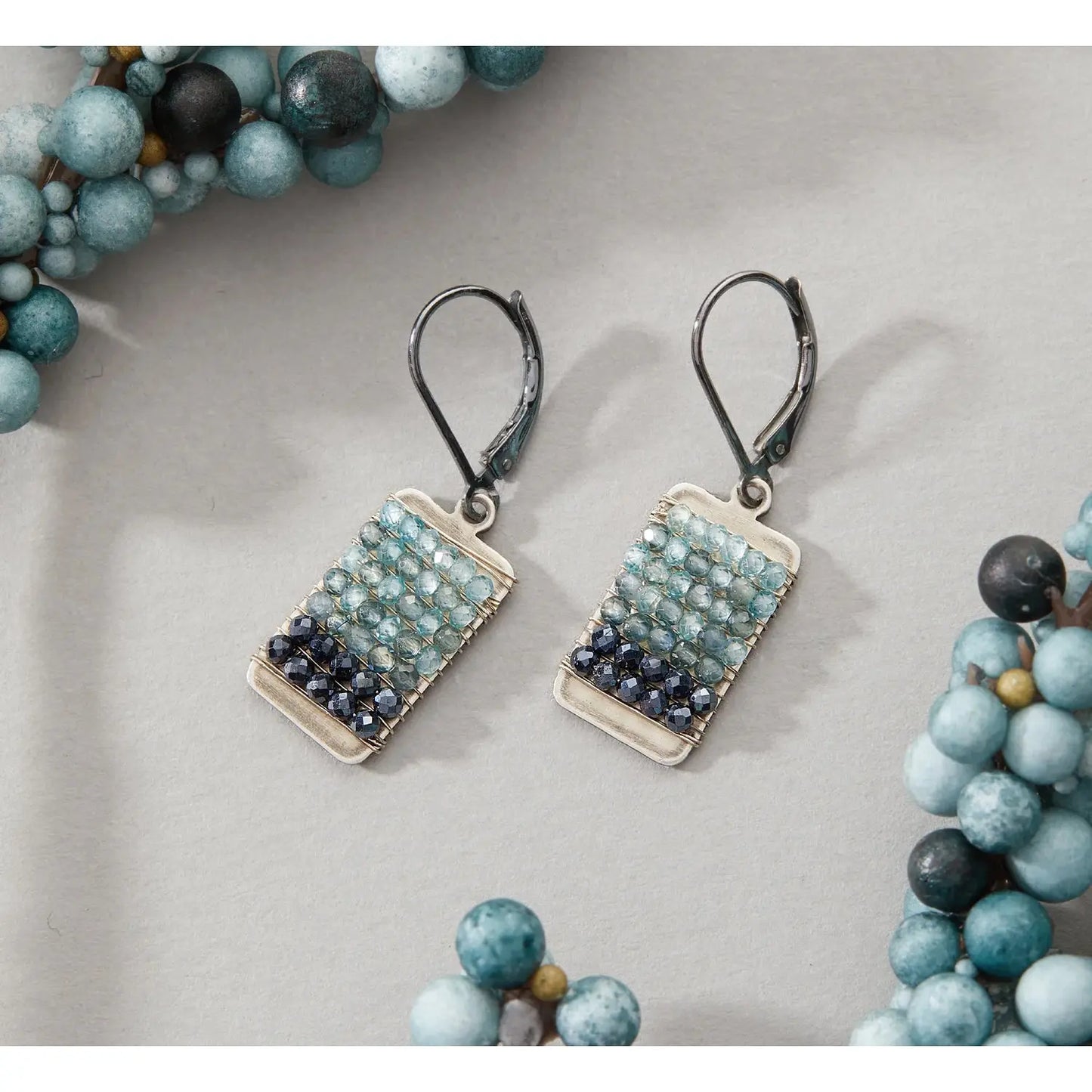 Shades of Blue Ombre Beaded Tab Earrings