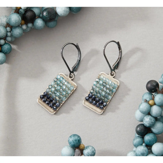 Shades of Blue Ombre Beaded Tab Earrings