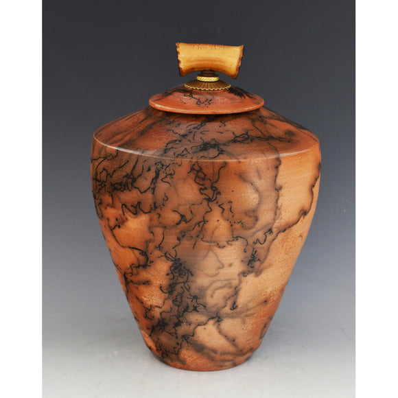 Ron Mello One of a Kind Horsehair Fired Lidded Ceramic Jar H396