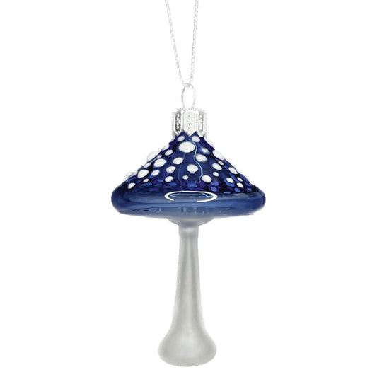 Glass Blue Mushroom Ornament