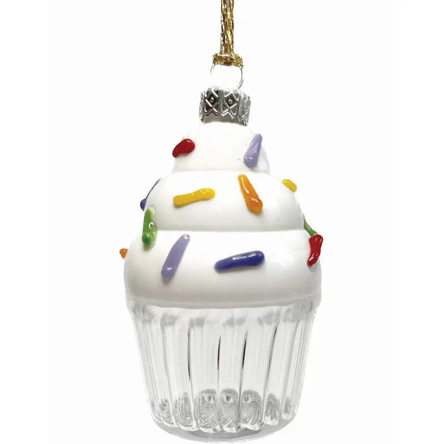 Decorative glass cupcake ornament with colorful sprinkles 