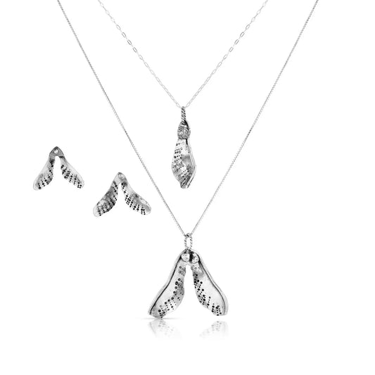 Single Maple Seed Pod Pendant Double Pod Pendant and Pod Post Earrings
