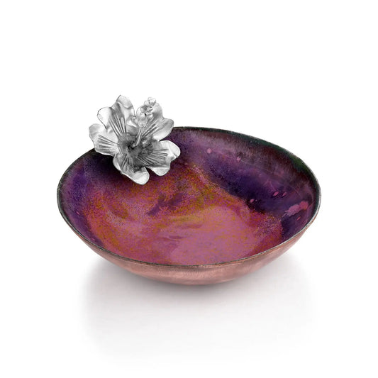 Purple to Pind Enamel Copper bowl with Sterling Silver Hibiscus