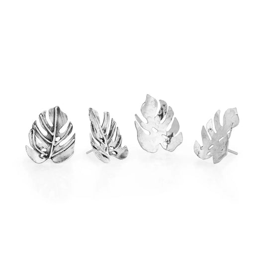 Sterling Silver Monstera Stud Earrings Available in Two Sizes