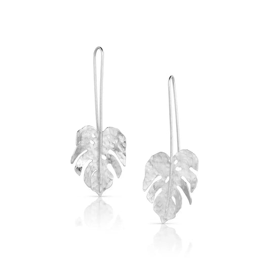 Sterling silver Monstera Dangle Earrings in Two Sizes