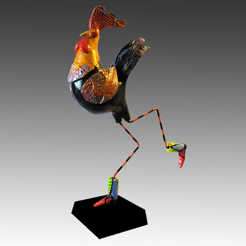 Steven McGovney Banty Black Rooster Whimsical Artistic Hand Crafted Bird Sculptures