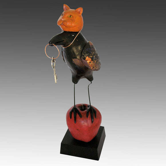 Poe Raven Disguised as a Cat Handmade Ceramic Bird Sculpture by Steven McGovney
