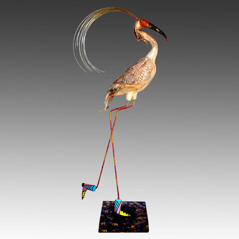 Steven McGovney Crested Ibis Whimsical Artistic Hand Crafted Bird Sculptures