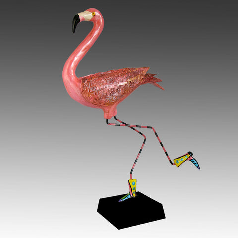 Steven McGovney Flamingo on the Lam Whimsical Artistic Hand Crafted Bird Sculptures